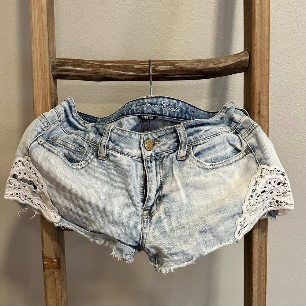 American Eagle Outfitters Light Blue Jean Shorts with Lace Trim